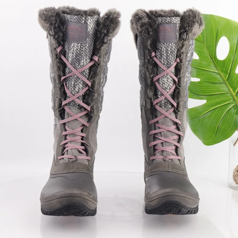The North Face Womens Shellista Boots Size 8 Tall Waterproof Gray Lace Up Furry